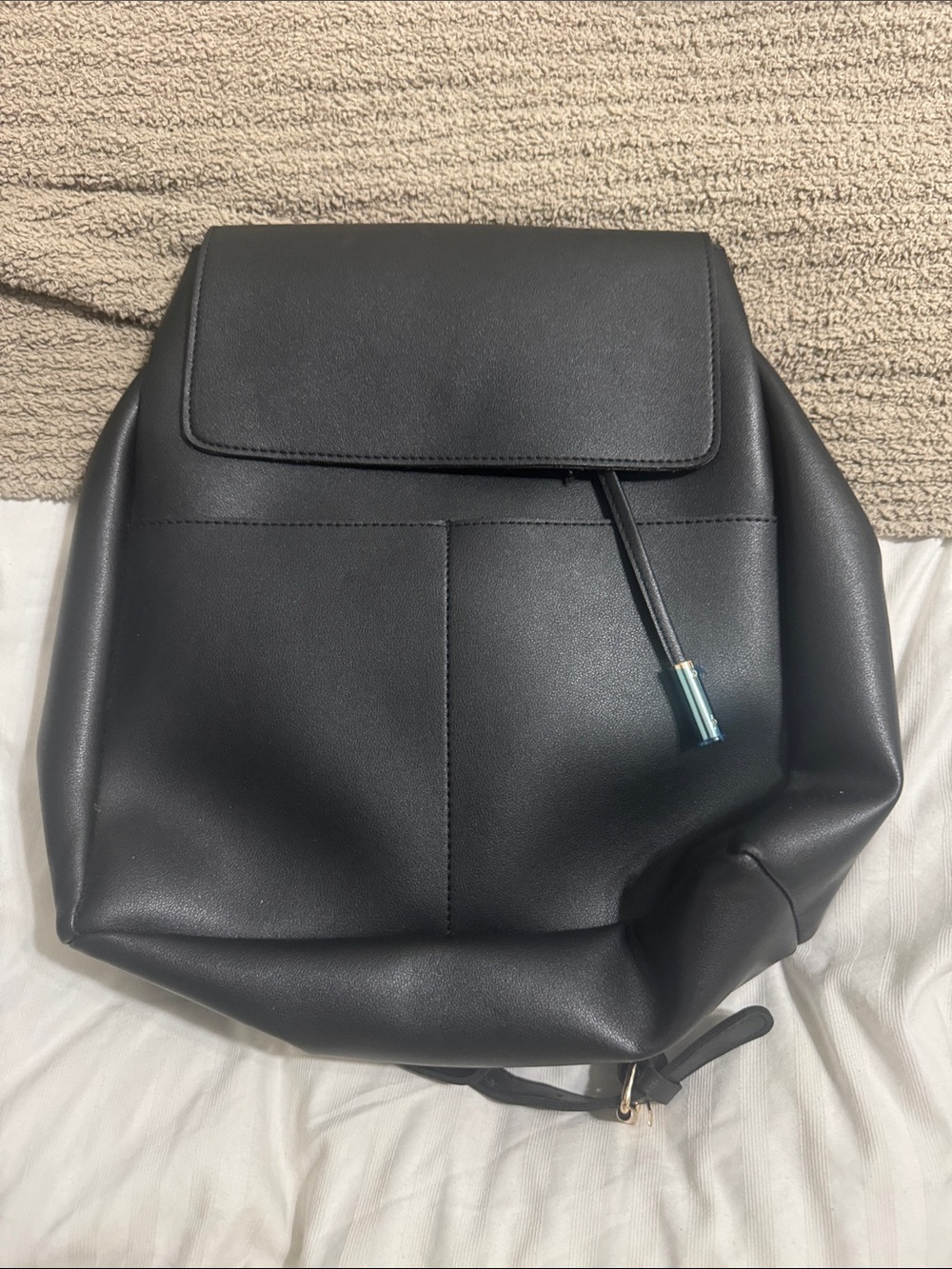 Black Faux Leather Backpack